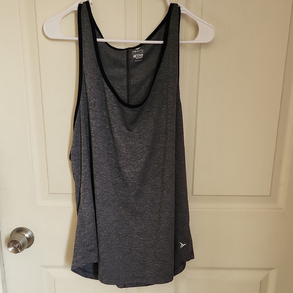 Old Navy Charcoal Gray Racerback Tank with Black Trim